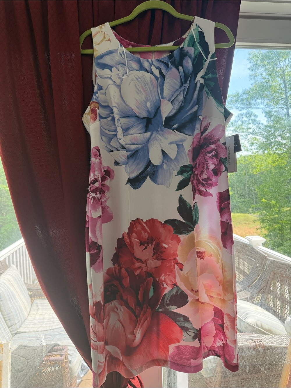 Sandra Darren Ivory Dress with Pink and Magenta Floral Print